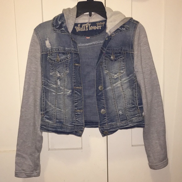 Wallflower Jackets & Blazers - Grey hooded jean jacket
